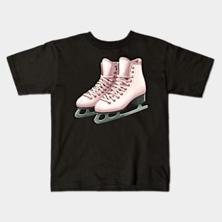 Coral Pink Ice Skating Boots Kids T-Shirt